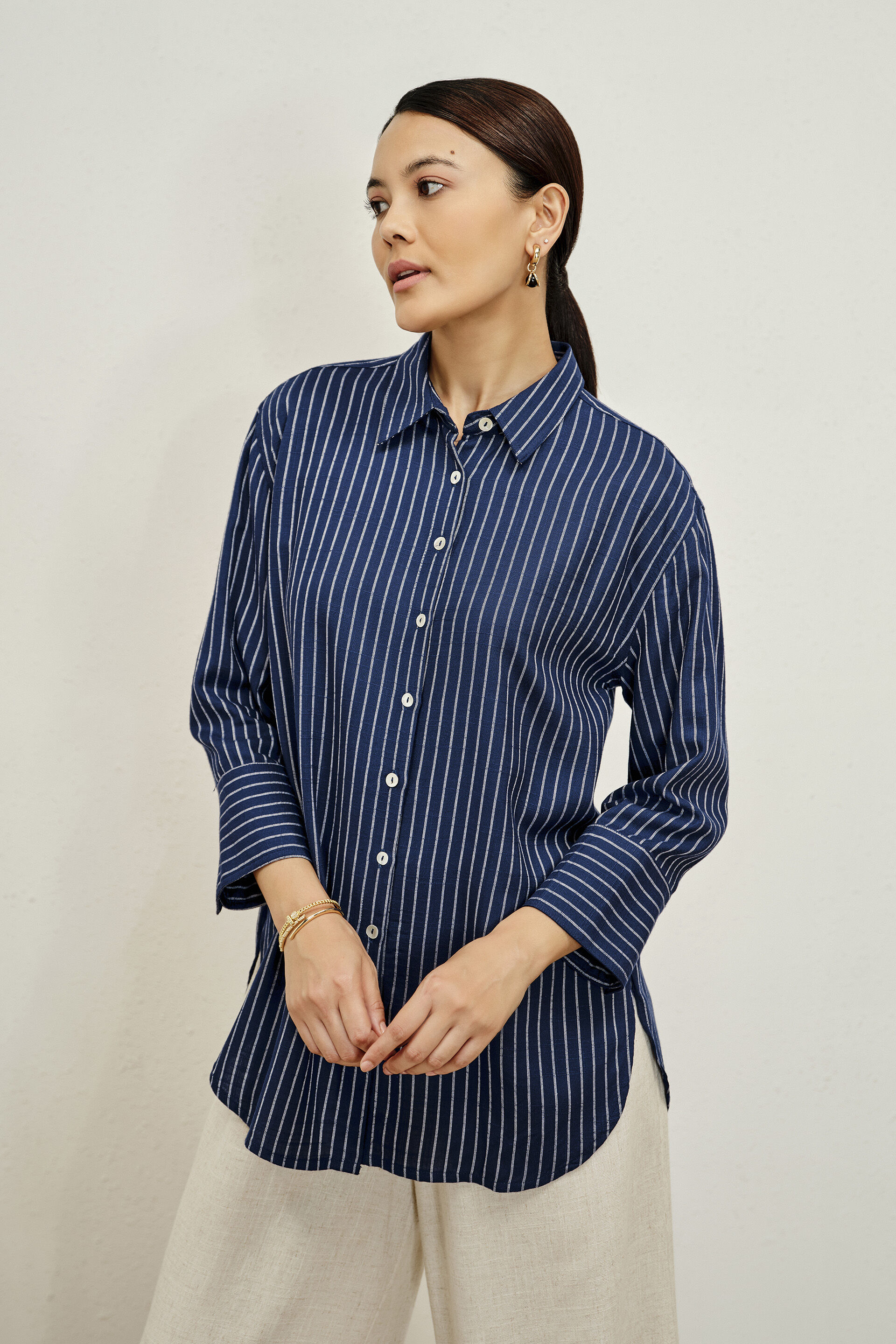 Elyse White Striped Shirt
